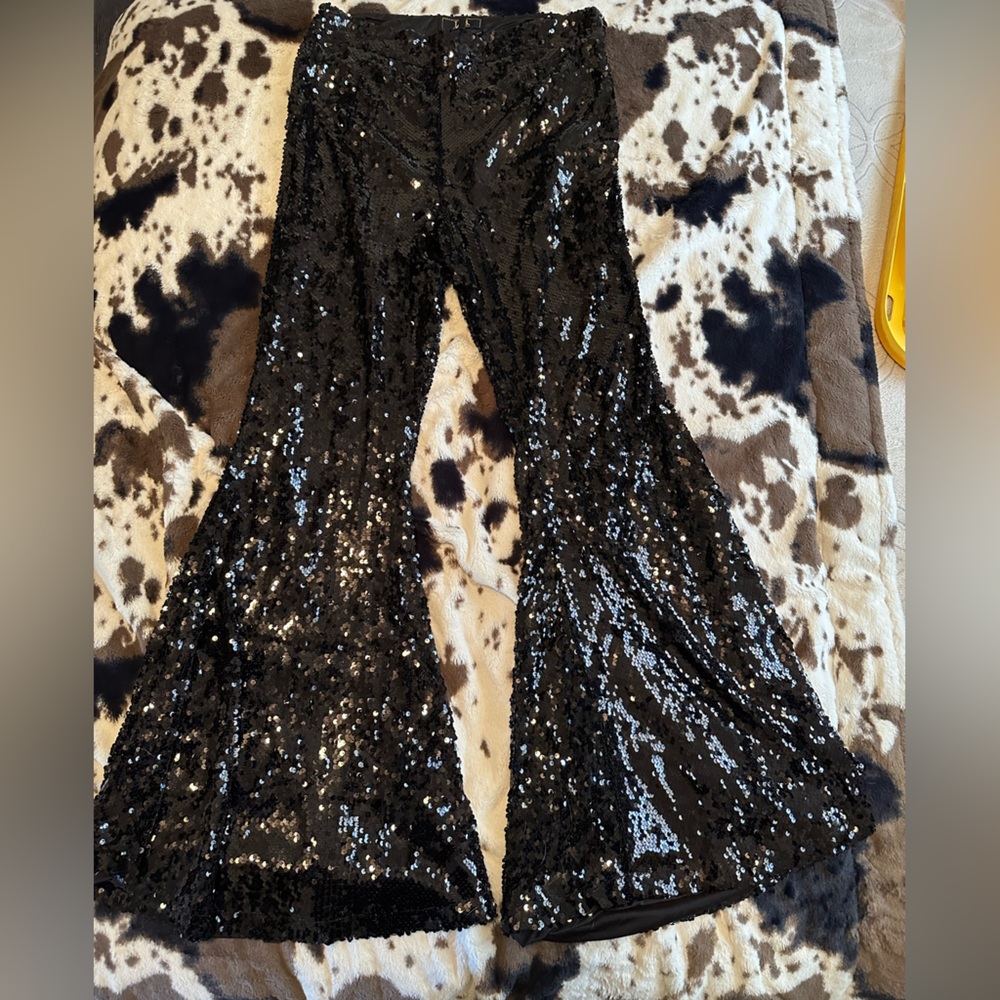 Black sequin bell bottoms